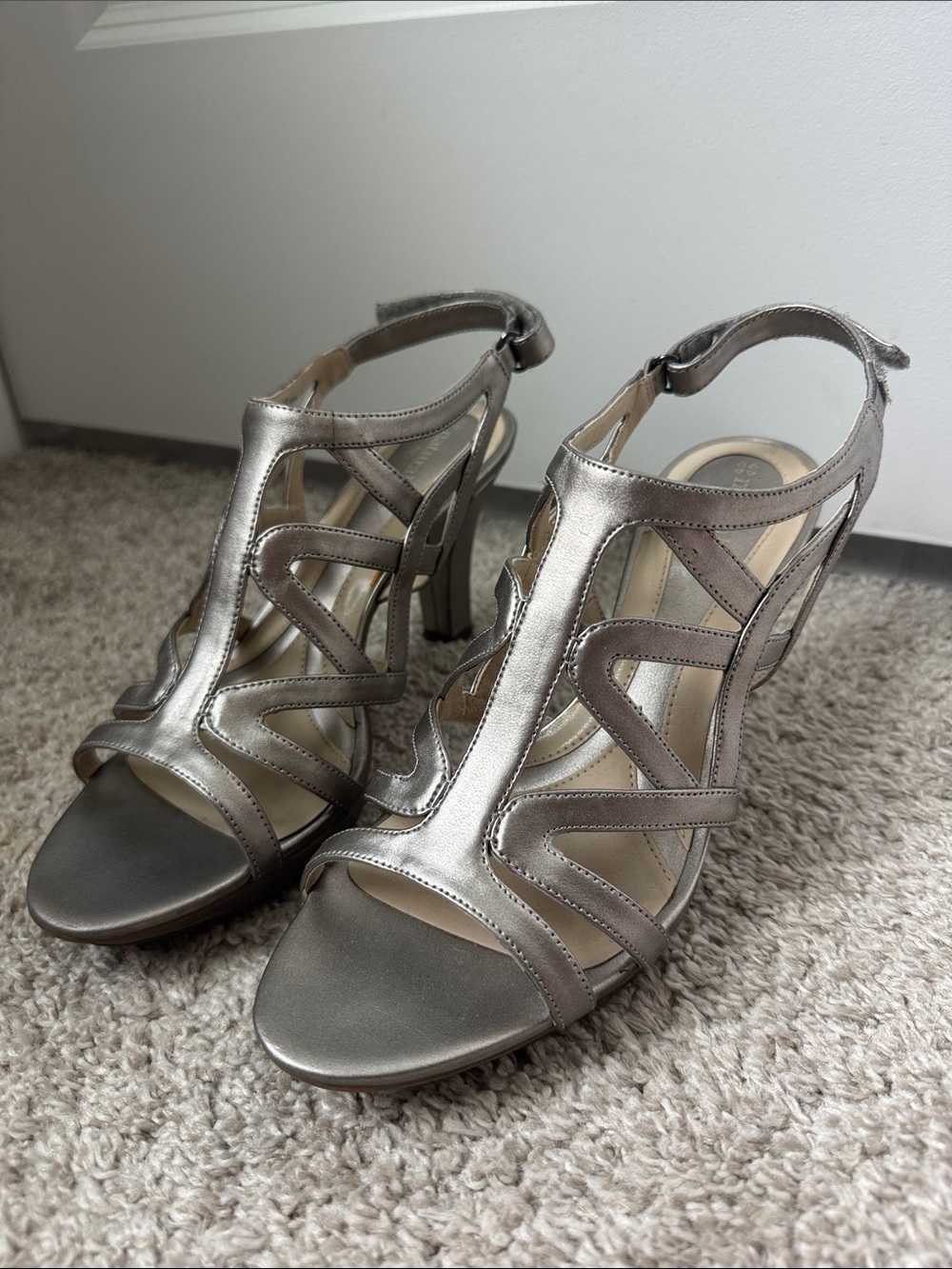 Naturalizer Metallic Pewter Strappy High Heel Sandals
